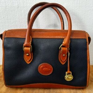 Vintage Dooney & Bourke All Weather Leather Navy British Tan Classic Satchel USA